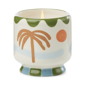 A DOPO 8 OZ HANDPAINTED "PALM TREE" CERAMIC CANDLE - LUSH PALMS, AD0805